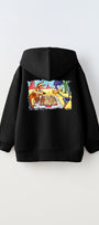 Kapüşonlu İçi Polar Satranç Cartoon  Baskılı Siyah Unisex Çocuk Hoodie Sweatshirt