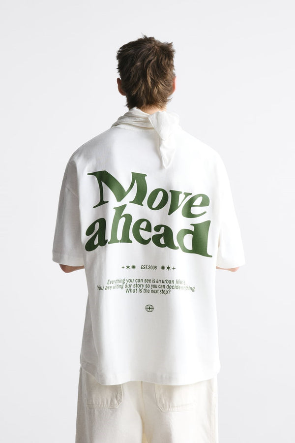 Bisiklet Yaka Move Ahead Baskılı Oversize Erkek T-shirt