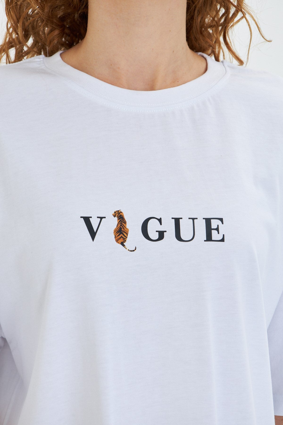 Kadın Vogue  Baskılı %100 Pamuk Oversize Kadın Tişört