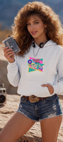Kadın Oversize Hoodie Back To The 90’s Baskılı Beyaz - Kapüşonlu, Kanguru Cepli, 3 İplik Polar