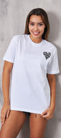 Manifest More Love Yazılı Kalp Tasarım Baskılı Beyaz Kadın T-Shirt