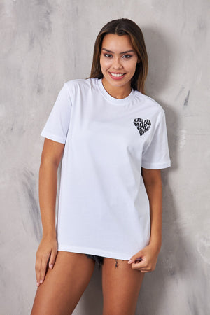 The Champ Manifest More Love Yazılı Kalp Tasarım Baskılı Oversize Beyaz Kadın T-Shirt