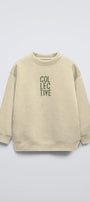 Bej Bisiklet Yaka Collective Yazılı Arka Fly Kn It Yazılı Oversize Çocuk Sweatshirt