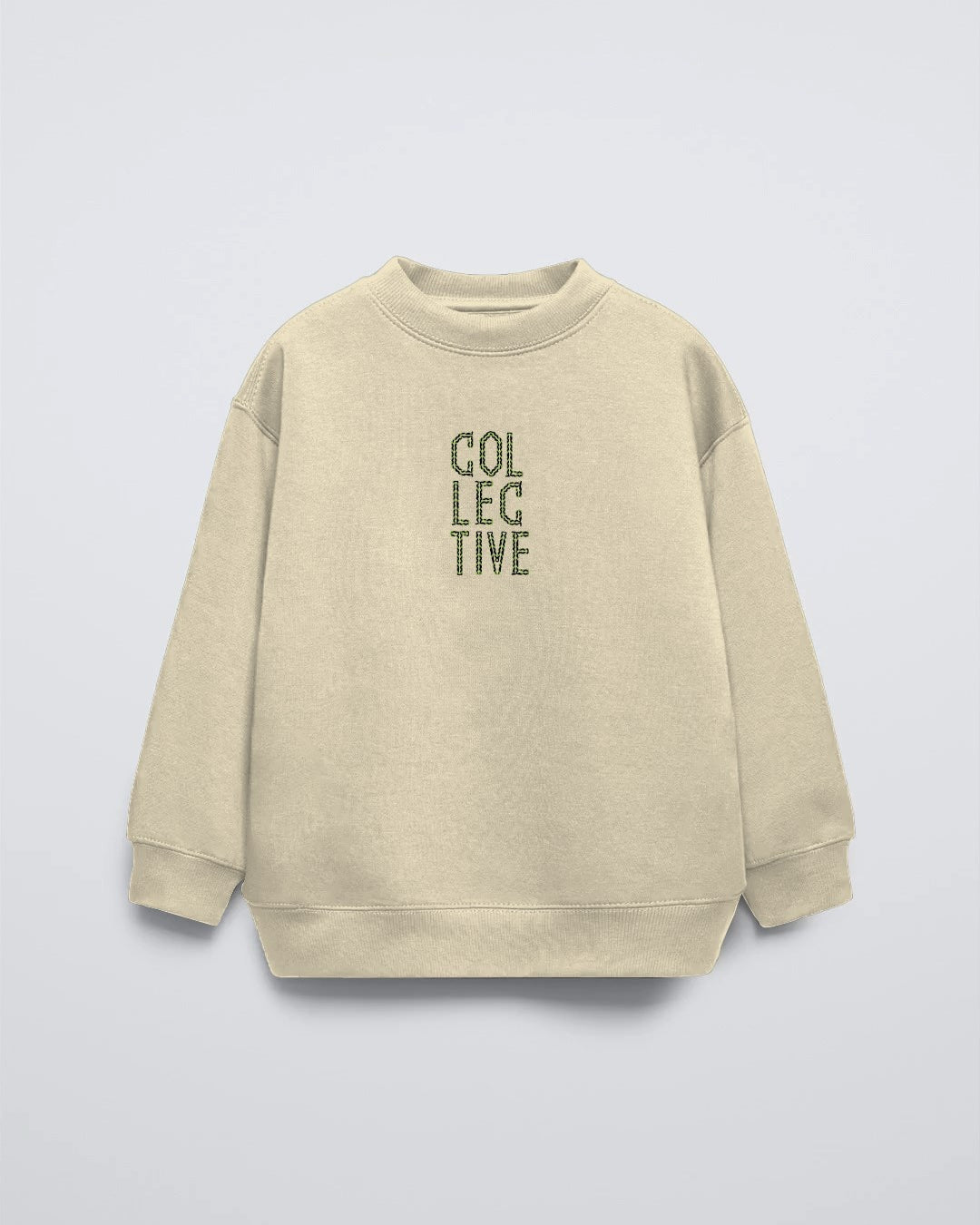 Bej Bisiklet Yaka Collective Yazılı Arka Fly Kn It Yazılı Oversize Çocuk Sweatshirt
