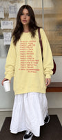 Kadın Oversize Sweatshirt Elbise More Love Baskılı Sarı – Bisiklet Yaka, 3 İplik Şardonlu Polar