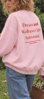 Kadın Oversize Sweatshirt Wellness Baskılı Pembe – Bisiklet Yaka, 3 İplik Şardonlu Polar, Düşük Omuz