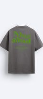 Bisiklet Yaka Move Ahead Yazılı Kordinat Baskılı Oversize Füme Erkek T-shirt