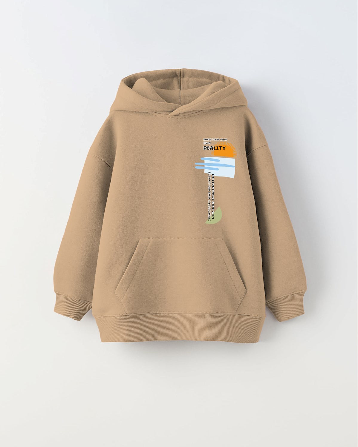 Kapüşonlu İçi Polar Shape Your Own Reality Baskılı Bej Unisex Çocuk Hoodie Sweatshirt