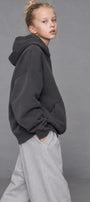 Kız Çocuk Oversize Basic Hoodie Sweatshirt Füme – Kapüşonlu, Kanguru Cepli, 3 İplik Polar