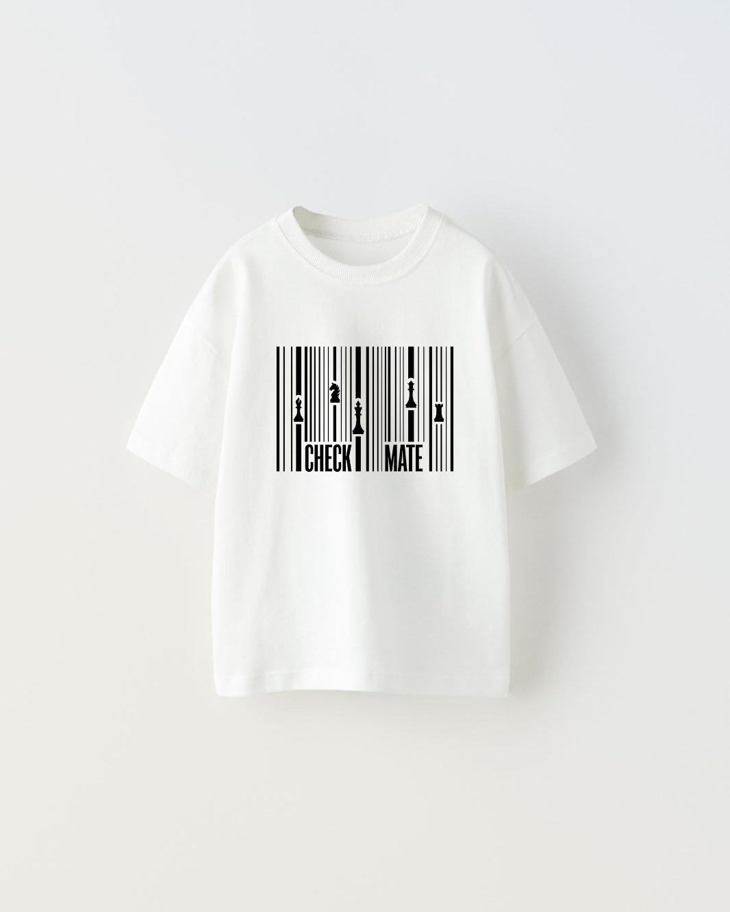 Check Mate Yazılı Satranç Çizgi Tasarım Baskılı Beyaz Çocuk T-Shirt