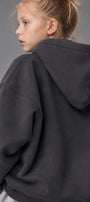 Kız Çocuk Oversize Basic Hoodie Sweatshirt Füme – Kapüşonlu, Kanguru Cepli, 3 İplik Polar