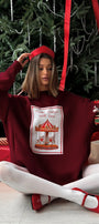 Kadın Oversize Sweatshirt Elbise Carousel Love Baskılı Bordo – Bisiklet Yaka, 3 İplik Şardonlu Polar