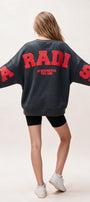 Kadın Oversize Sweatshirt Paradise Varsity Kabartma Baskılı Füme – Bisiklet Yaka, 3 İplik Şardonlu Polar