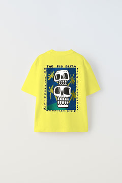 The Big Olita Yazılı Kuru Kafa Tasarım Baskılı Sarı Çocuk T-Shirt