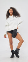 Heaven Yazılı Taş Baskılı Kapüşonlu İçi Polar Oversize Beyaz Sweatshirt