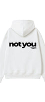 Unisex Oversize Hoodie Not You Again Baskılı Beyaz – Kapüşonlu, Kanguru Cepli, 3 İplik Şardonlu 