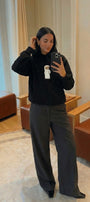 Kadın Oversize Sweatshirt Hoodie Emirati Bear Siyah – Kapüşonlu, 3 İplik Polar, Kanguru Cepli