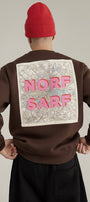 Unisex Oversize Sweatshirt Norf Sarf Harita Baskılı Kahverengi – Bisiklet Yaka, 3 İplik Polar
