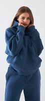  Oversize Unisex Sweatshirt Hoodie Marine – Kapüşonlu, 3 İplik Şardonlu Polar, Kanguru Cepli, Basic
