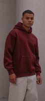 Erkek Oversize Sweatshirt Hoodie CHMP Yazlı Baskılı Bordo – Kapüşonlu, 3 İplik Polar, Kanguru Cepli