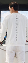 Erkek Oversize Sweatshirt Perspectiv Baskılı Beyaz – Bisiklet Yaka, 3 İplik Şardonlu Polar