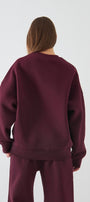 Kadın Oversize Sweatshirt Sun & Moon Baskılı Bordo – Bisiklet Yaka, 3 İplik Şardonlu Polar