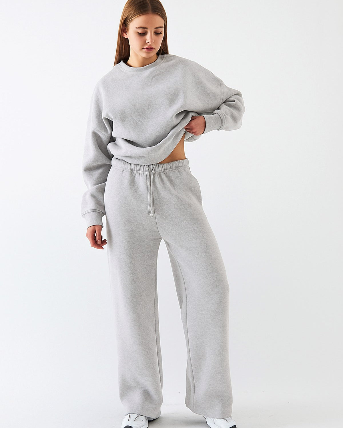 Unisex Oversize Eşofman Takımı Basic Gri Melanj – Bisiklet Yaka, Bol Paça, 3 İplik Şardonlu Polar