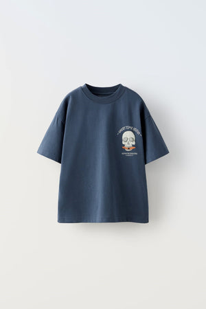 The Champ Great Time So Fun Yazılı Kuru Kafa Tasarım Baskılı Lacivert Çocuk T-Shirt