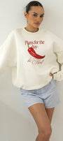 Kadın Oversize Sweatshirt Be Hot Baskılı Beyaz – Bisiklet Yaka, 3 İplik Şardonlu Polar