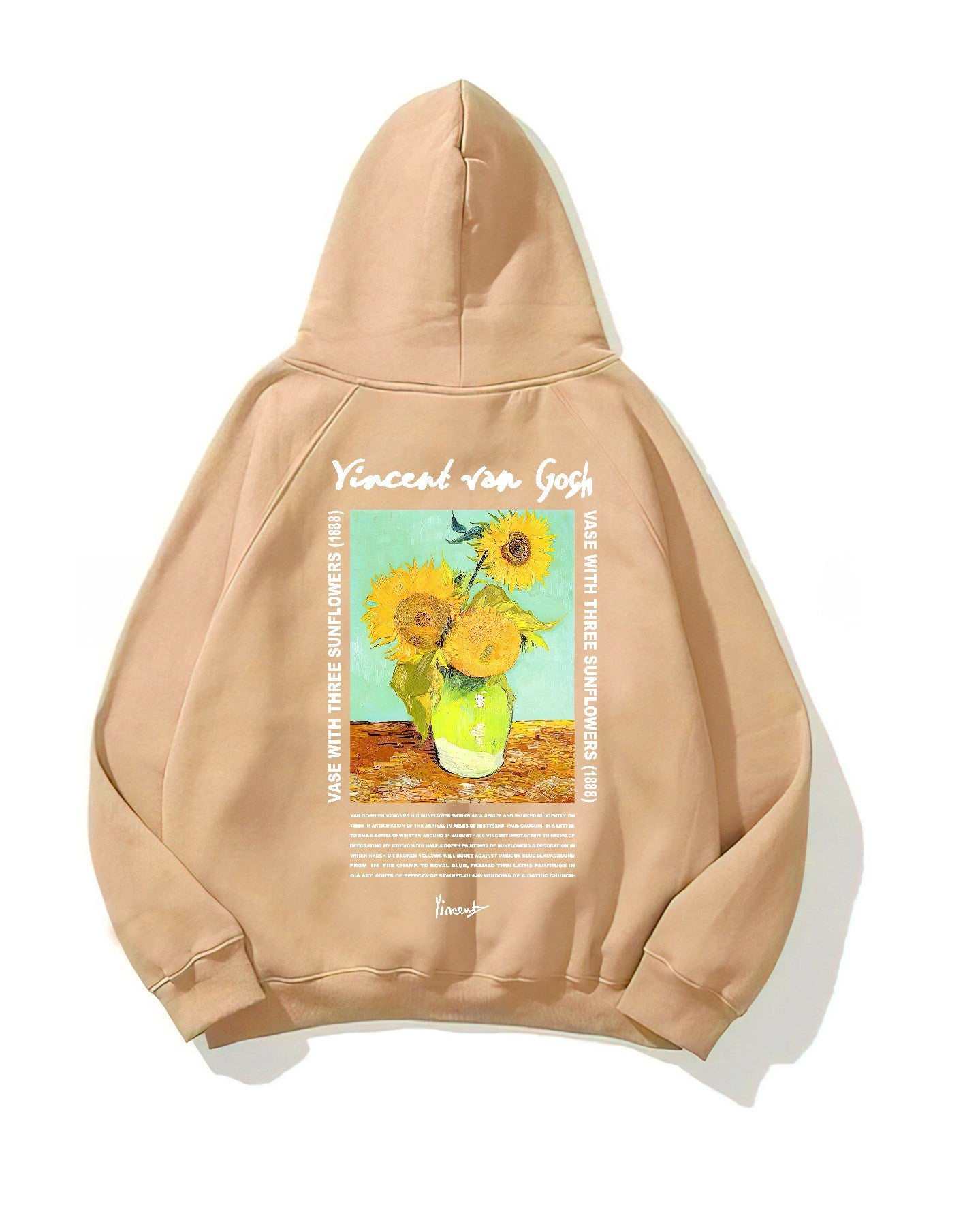 Kapüşonlu İçi Polar Vincent Van Gogh Baskılı Bej Unisex Hoodie Sweatshirt