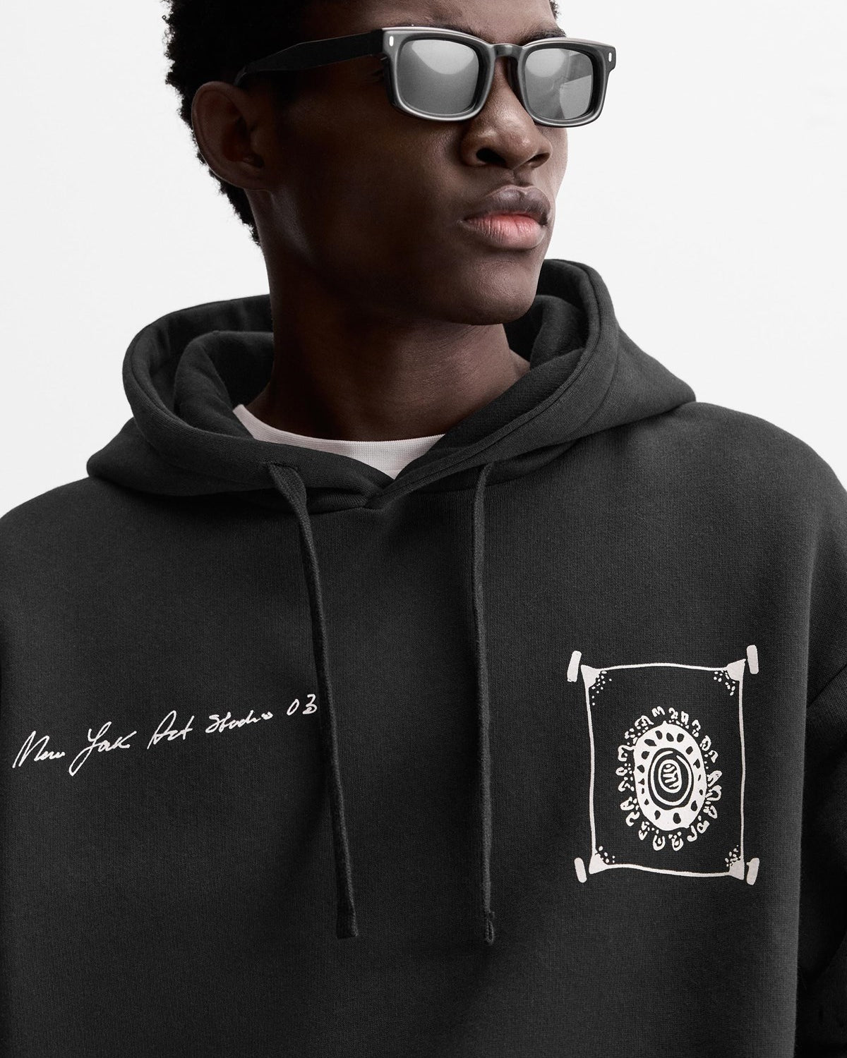 Siyah New Your Art Baskılı Kapüşonlu Oversize Hoodie