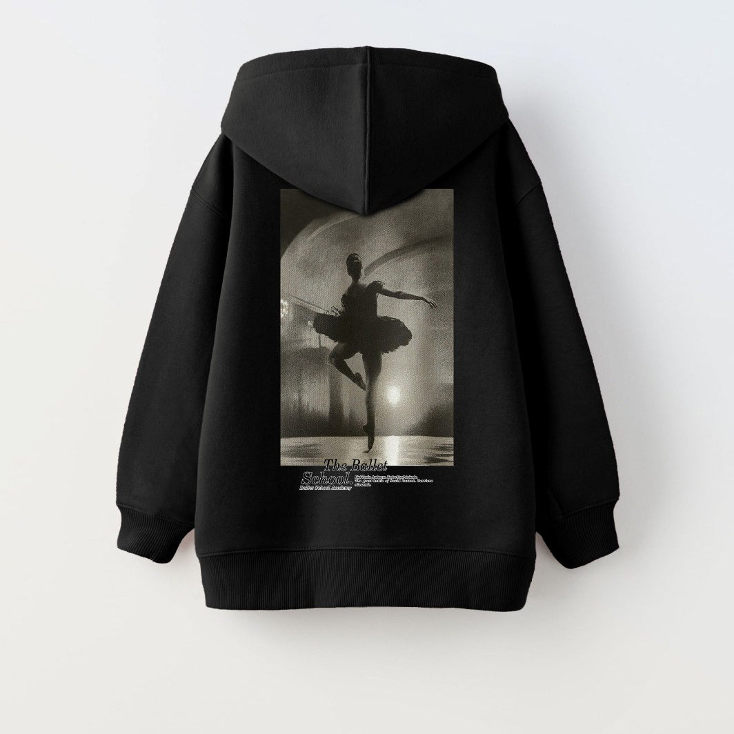 Kapüşonlu İçi Polar The Ballet School Baskılı Siyah Unisex Çocuk Hoodie Sweatshirt