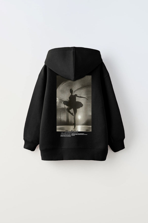 Kapüşonlu İçi Polar The Ballet School Baskılı Siyah Unisex Çocuk Hoodie Sweatshirt