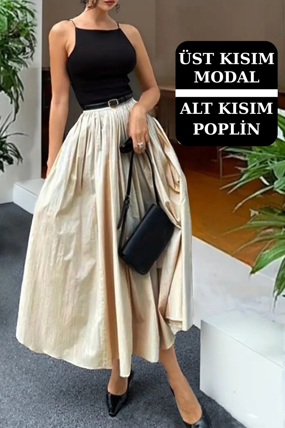  Kadın Modal Üstlü Elbise, Poplin Etek Detaylı – Günlük ve Özel Gün Kombinlerine Uygun