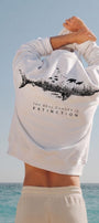 Erkek Oversize Sweatshirt Extinction Baskılı Beyaz – Bisiklet Yaka, 3 İplik Şardonlu Polar