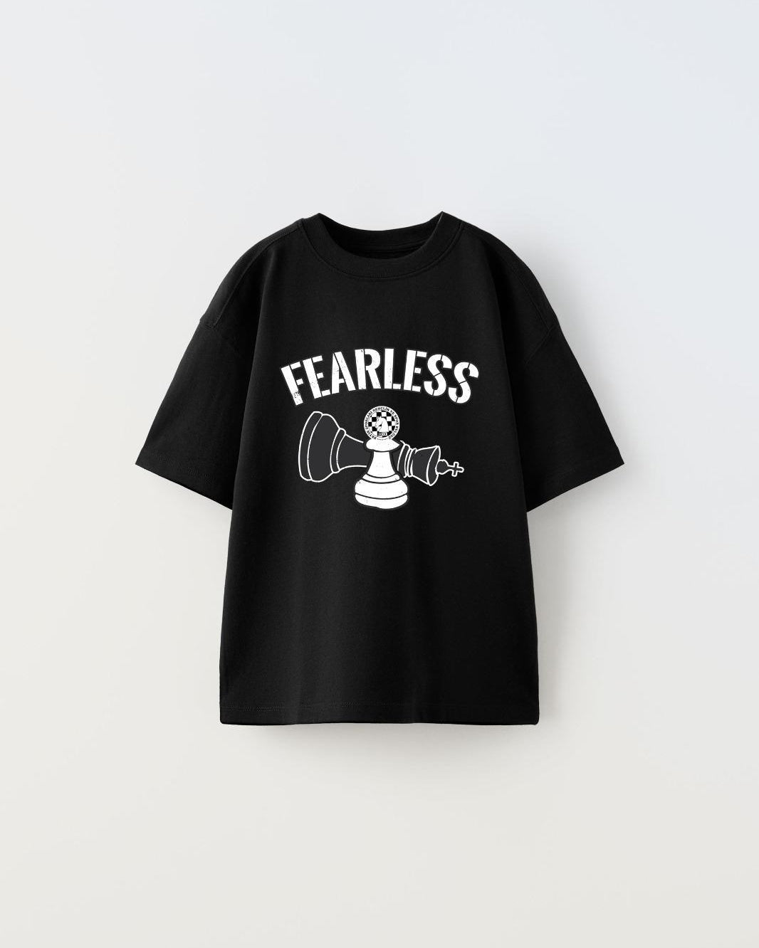 Fearless Yazılı Satranç Tasarım Baskılı Siyah Çocuk T-Shirt