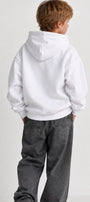 Erkek Çocuk Oversize Basic Hoodie Sweatshirt Beyaz – Kapüşonlu, Kanguru Cepli, 3 İplik Polar