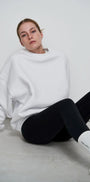 Bisiklet Yaka İçi Polar Beyaz Unisex Oversize Sweatshirt