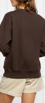 Kadın Oversize Sweatshirt Trench Bear Baskılı Kahverengi – Bisiklet Yaka, 3 İplik Şardonlu