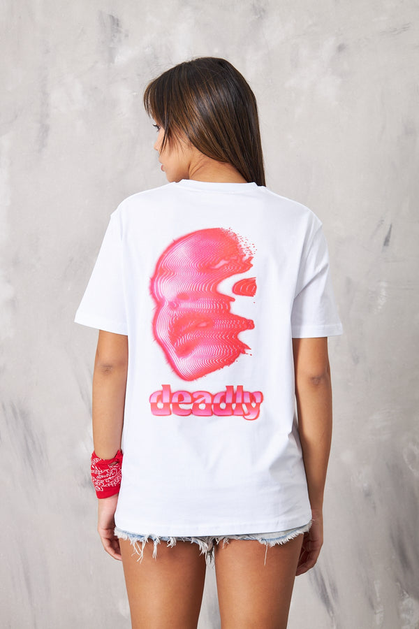 Deadly Yazılı Yüz Tasarım Baskılı Beyaz Kadın T-Shirt