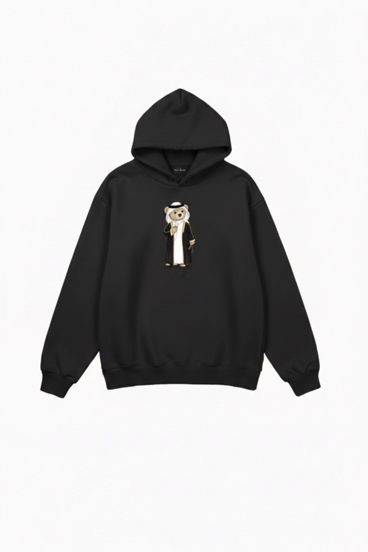 Kadın Oversize Sweatshirt Hoodie Qatari Bear Black Siyah – Kapüşonlu, 3 İplik Polar, Kanguru Cepli
