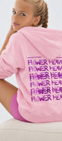 Kız Çocuk Oversize Hoodie Sweatshirt Flower Heaven Baskılı Pembe – Kapüşonlu, Cepli, 3 İplik Polar  