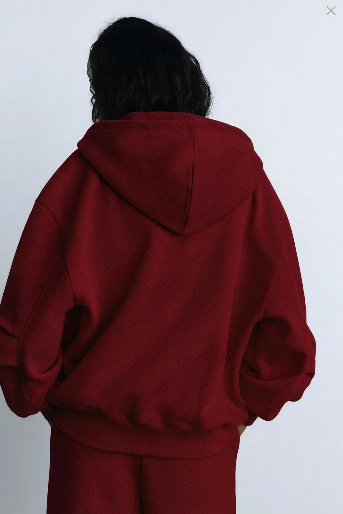 İçi Polar Oversize Kesim Kapüşonlu Fermuarlı Bordo Eşofman Takımı