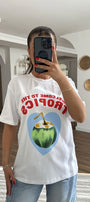 Kadın Beyaz Tişört – Tropikal Hindistan Cevizi Baskılı Welcome to The Tropics Yazlık Oversize