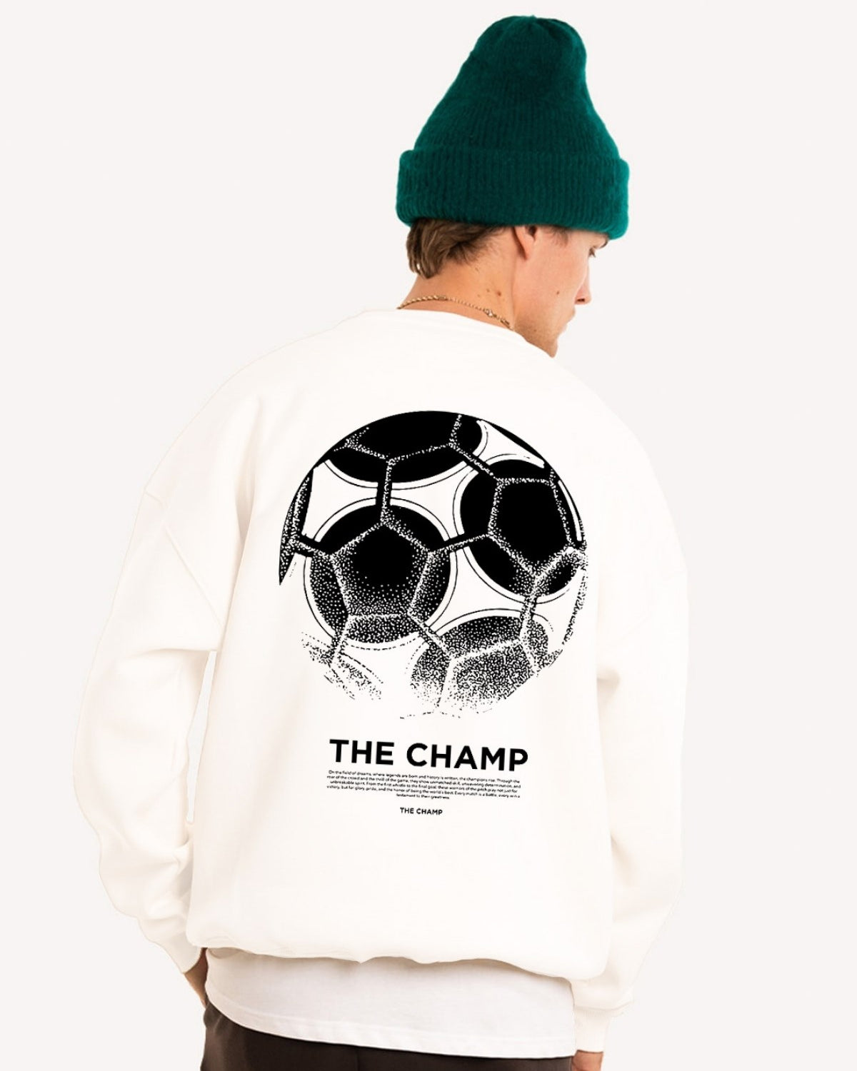 Erkek Beyaz Bisiklet Yaka Sweatshirt  The Champ Baskılı 3 İplik Şardonlu