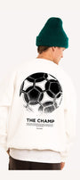 Erkek Beyaz Bisiklet Yaka Sweatshirt  The Champ Baskılı 3 İplik Şardonlu