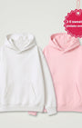 Unisex 2’li Oversize Basic Hoodie Beyaz & Pembe – Kapüşonlu, Cepli, 3 İplik Şardonlu Polar
