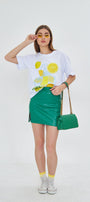 Kadın Limon Baskılı Lila Oversize Yazlık Tişört Squeeze The Day Beyaz