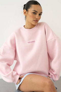 Kadın Oversize Sweatshirt CHMP STUDIOS Pembe – Bisiklet Yaka, 3 İplik Şardounlu Polar