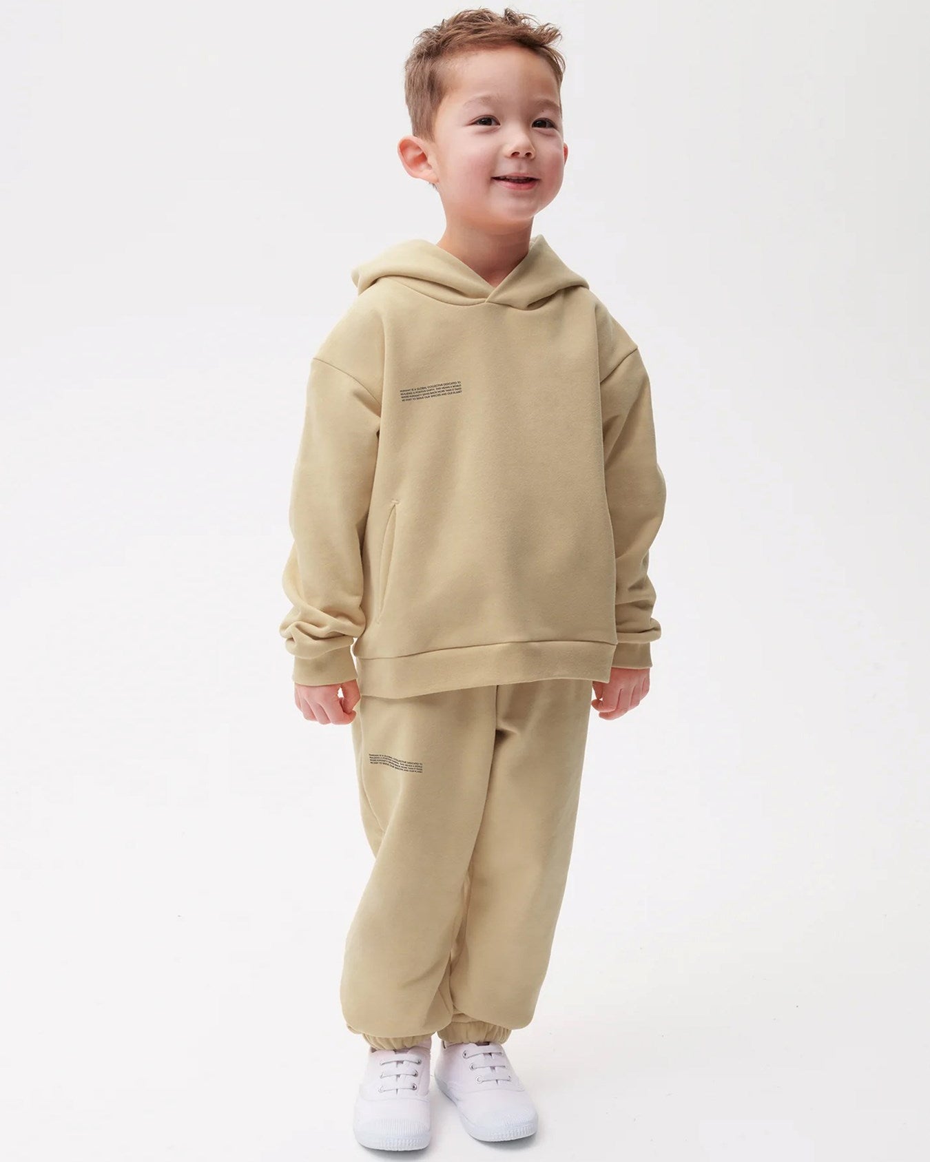 Bej Unisex Çocuk Kapüşonlu Nature Concept Baskılı Oversize Sweatshirt Hoodie